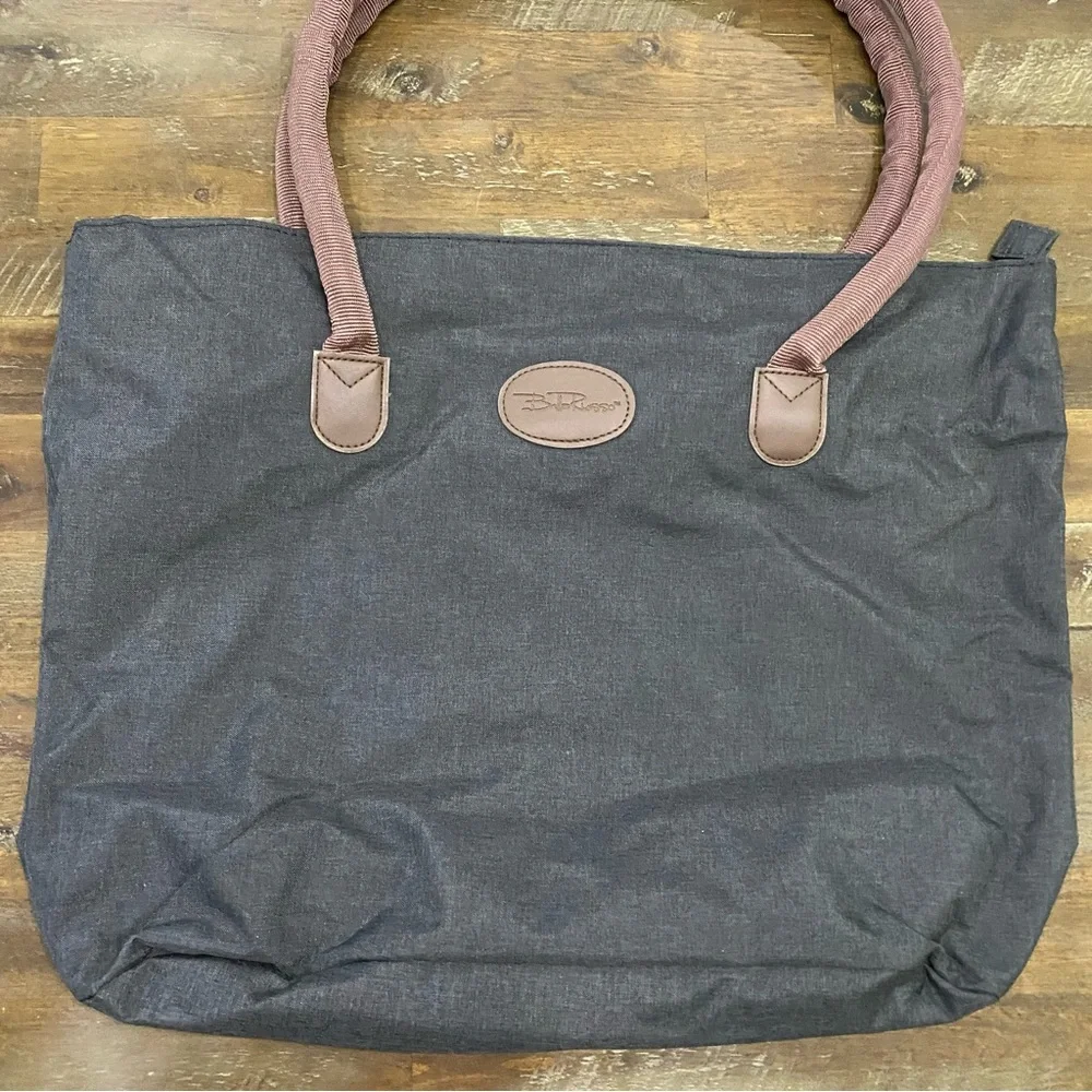 Bella Russo gray and brown canvas large travel tote bag